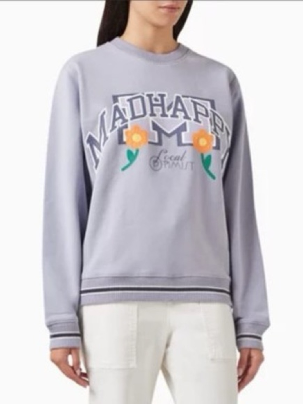 Madhappy Women’s Local Optimist Lavender Fleece Varsity Crewneck Sweatshirt NWT